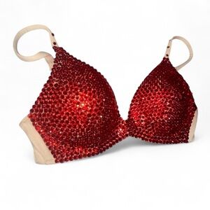 Crystal Rhinestone Sparkly Classic Red Glam Bling Wireless Bra Top All Sizes New